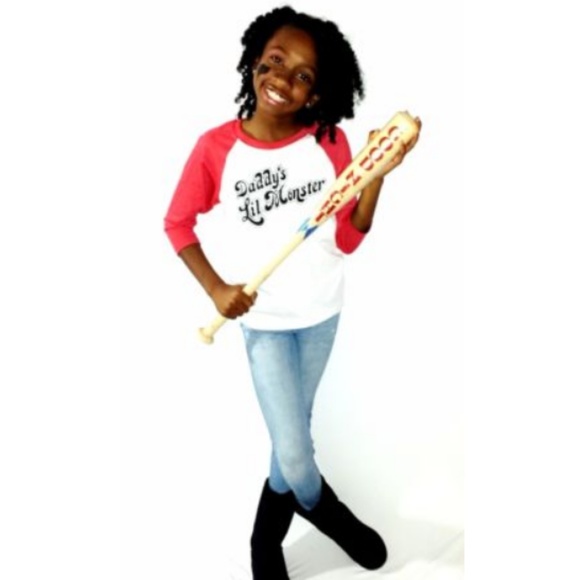 Daddy's Lil Monster Youth CVC 3/4-Sleeve Raglan Tee ~ Shiny Glitter Lettering! - Picture 1 of 6